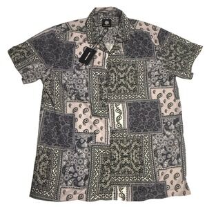 Bleecker & Mercer Men 2XL Bandana Patchwork Shirt Grey Black Paisley Short sleev